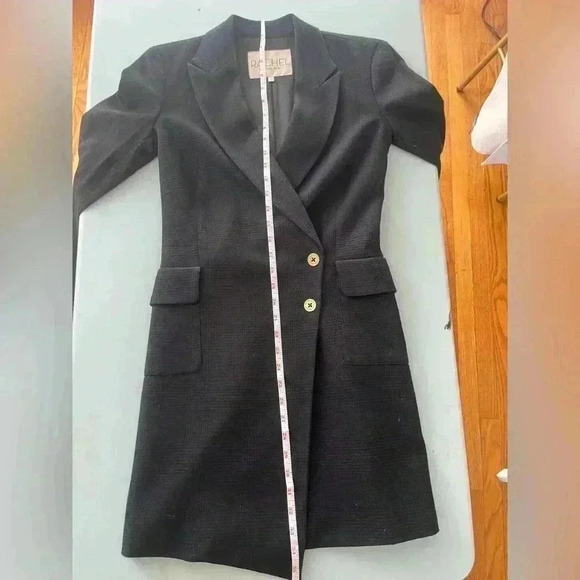 RACHEL ROY navy tweed mid length tailored blazer gold button detail 0/XS preppy - Picture 9 of 11
